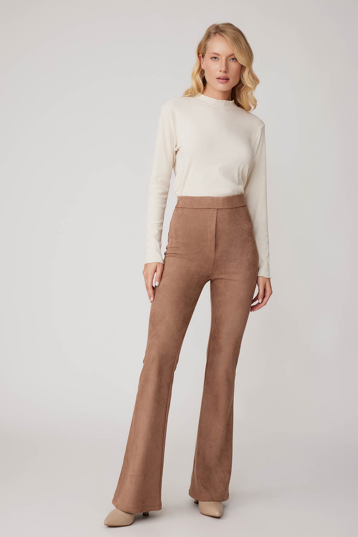 HIGH WAIST SPANISH SUEDE FABRIC TROUSERS