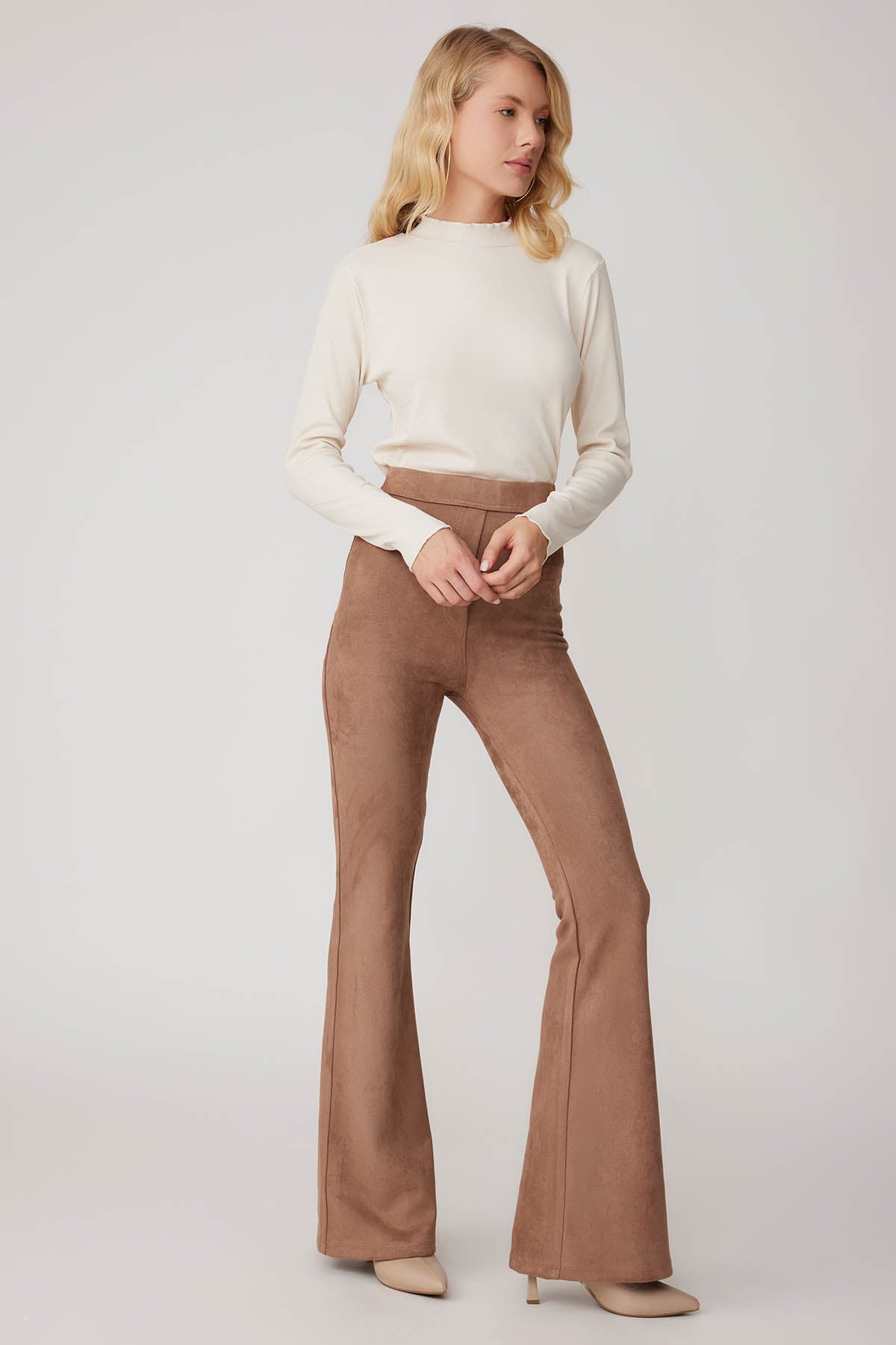 HIGH WAIST SPANISH SUEDE FABRIC TROUSERS
