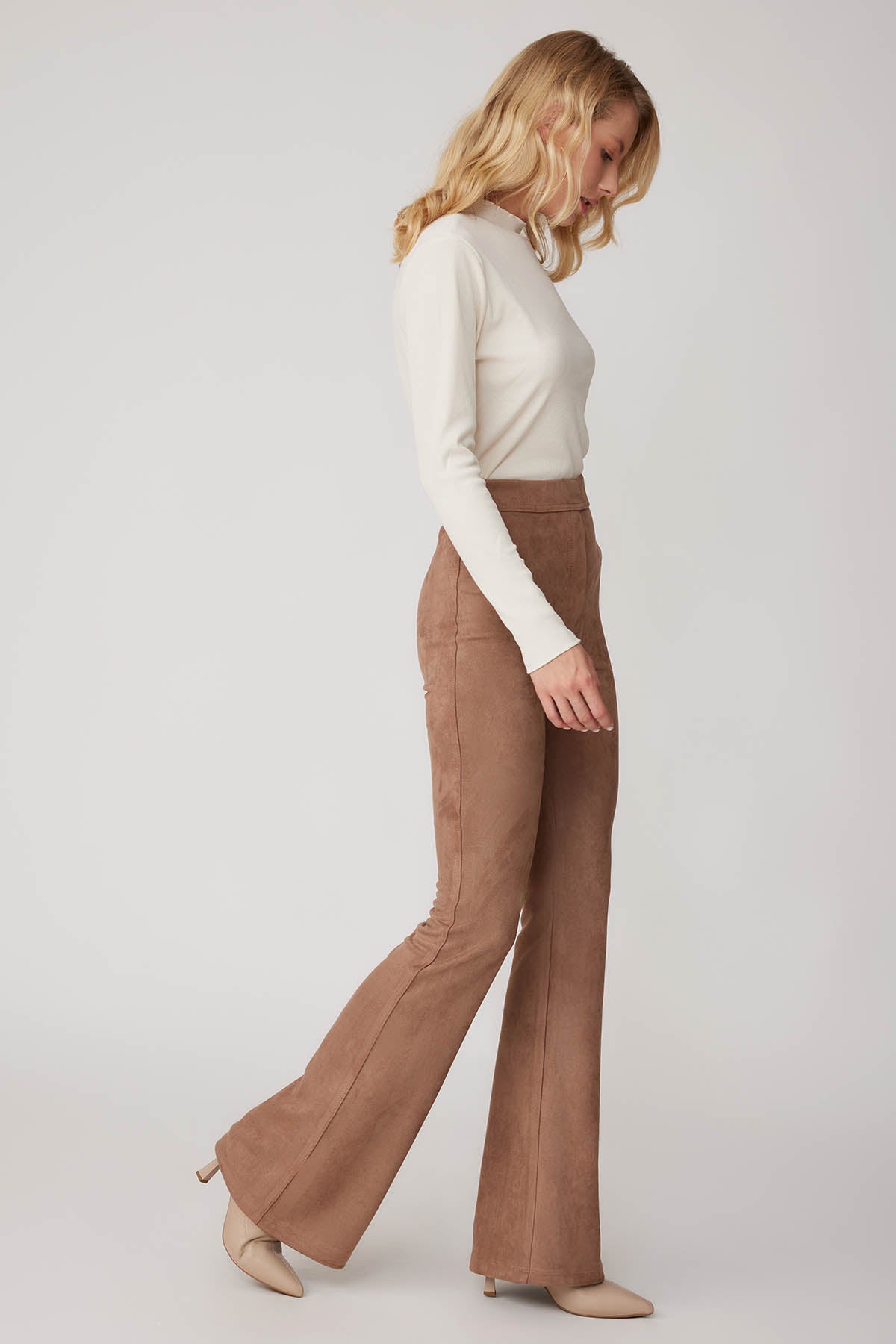 HIGH WAIST SPANISH SUEDE FABRIC TROUSERS