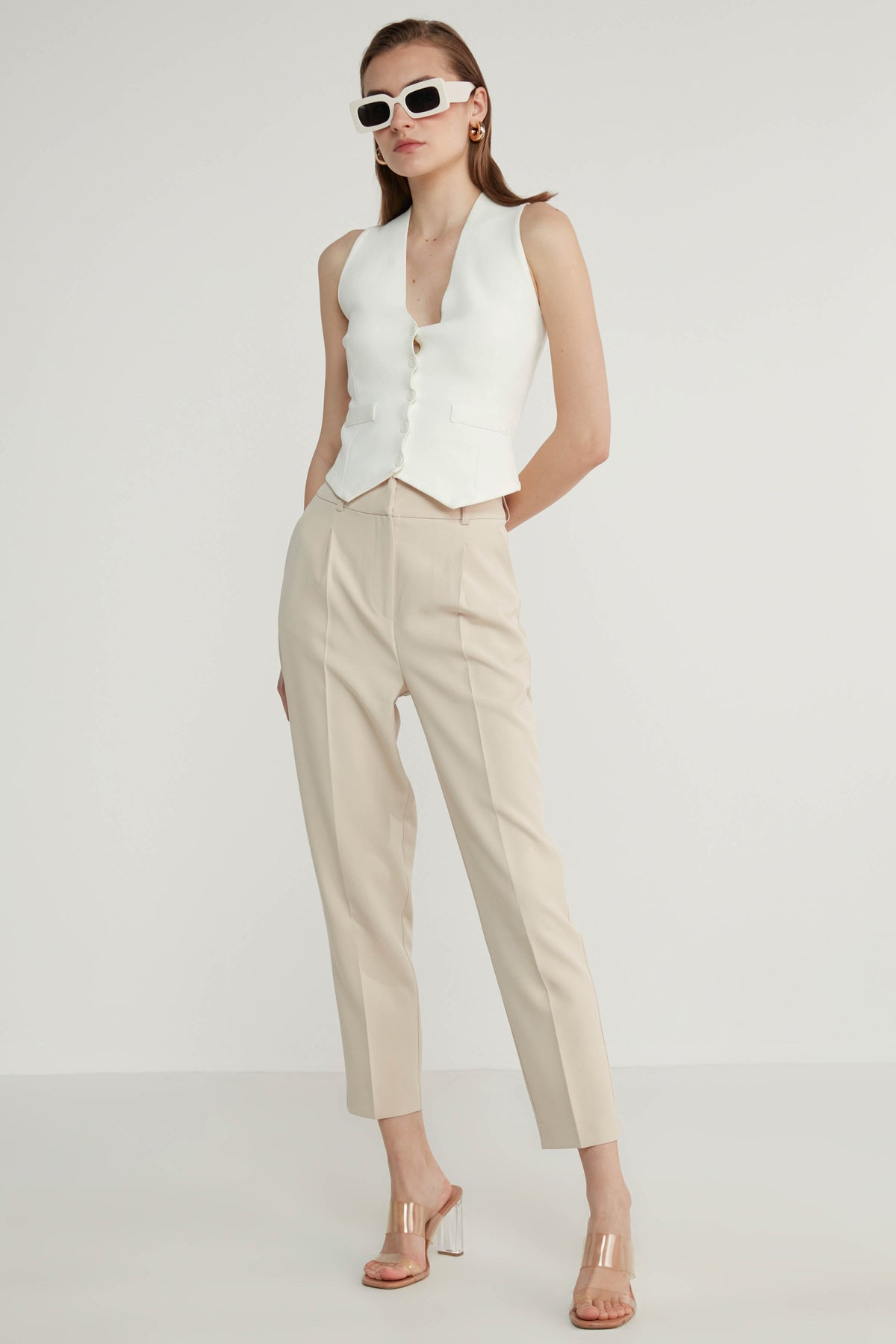 HIGH WAIST FABRIC TROUSERS
