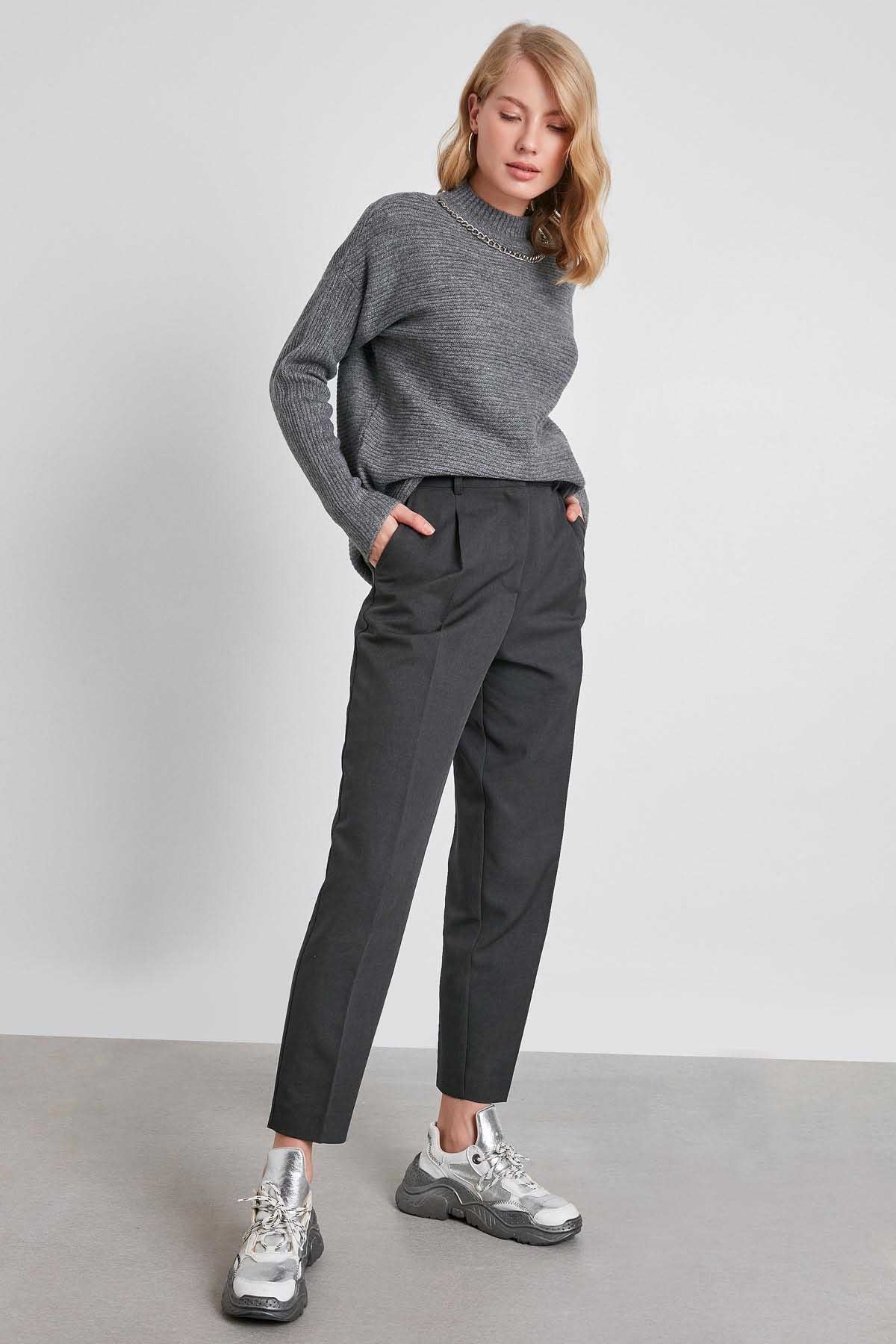 HIGH WAIST FABRIC TROUSERS