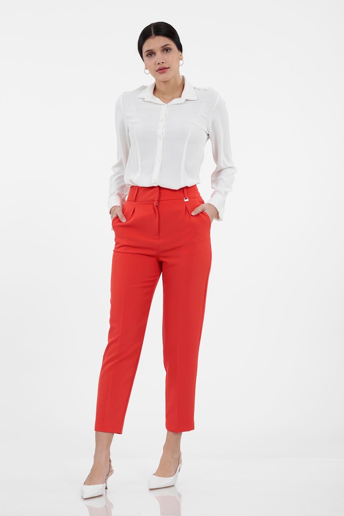 HIGH WAIST FABRIC TROUSERS