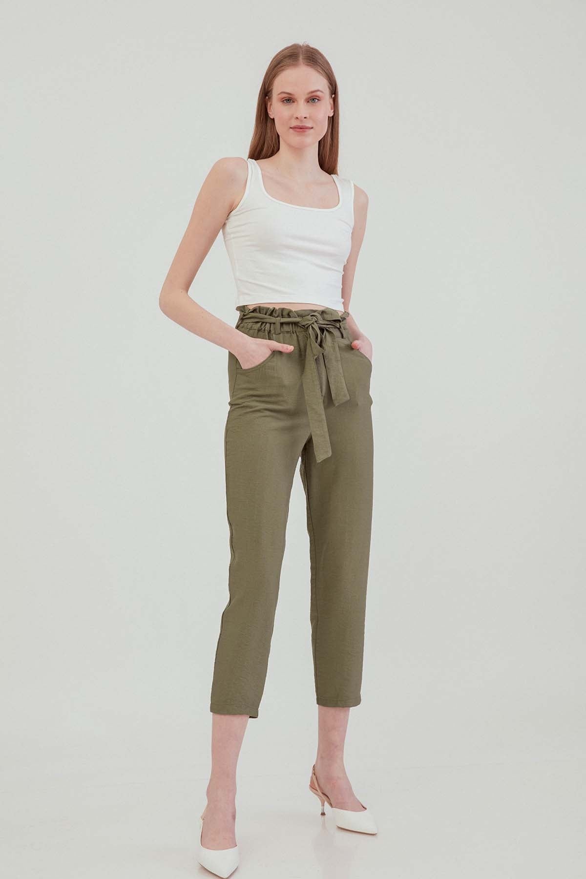 CROP TROUSERS WITH HIGH WAIST BELT ARCHES