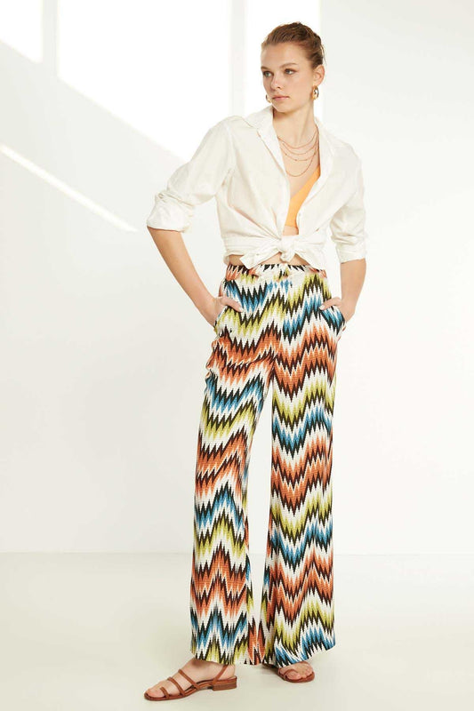HIGH WAIST COLOR PATTERN TROUSERS