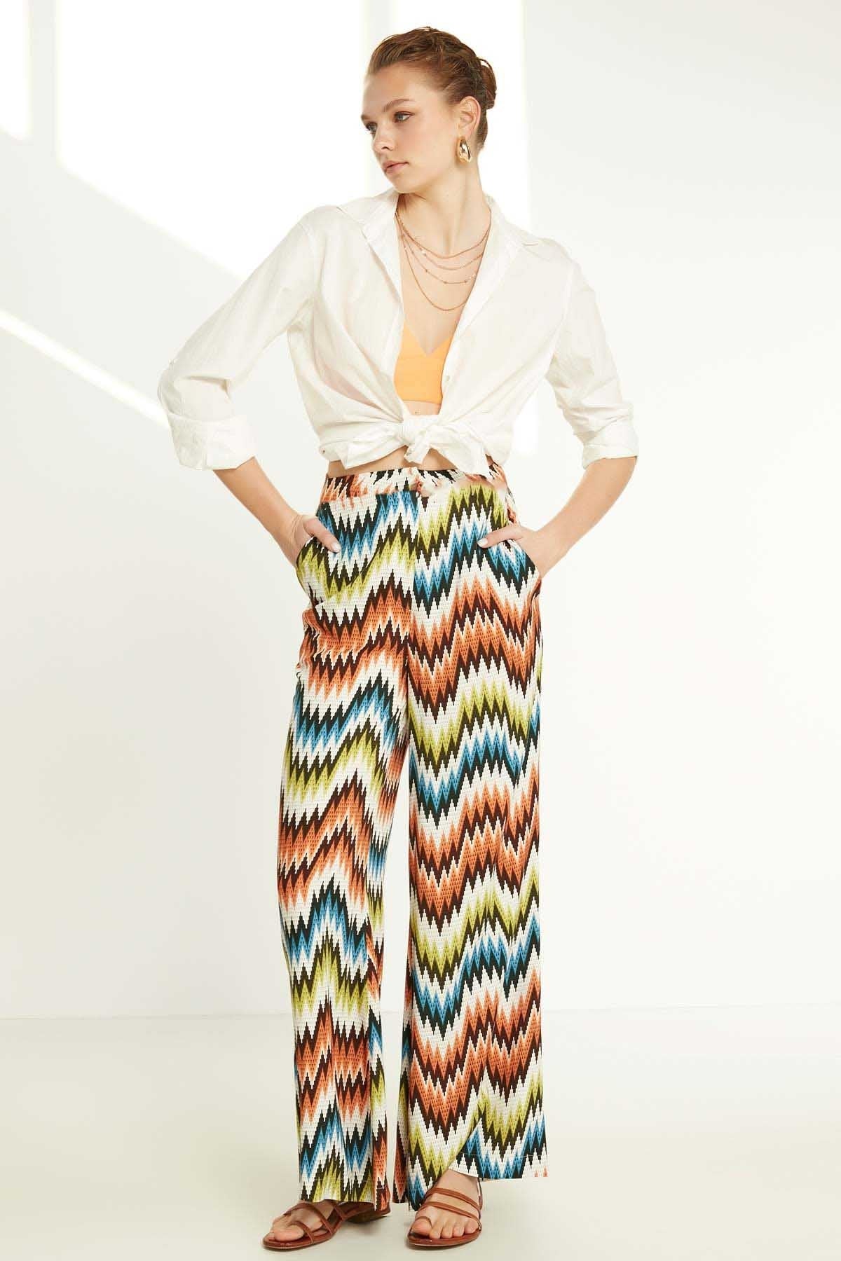 HIGH WAIST COLOR PATTERN TROUSERS