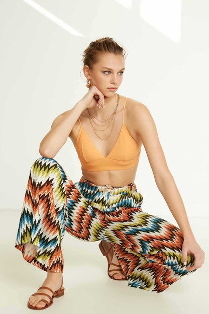 HIGH WAIST COLOR PATTERN TROUSERS