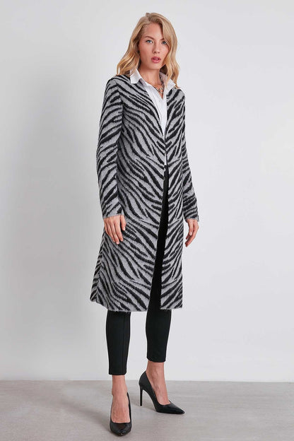 ZEBRA PATTERN LONG KNITTED CARDIGAN