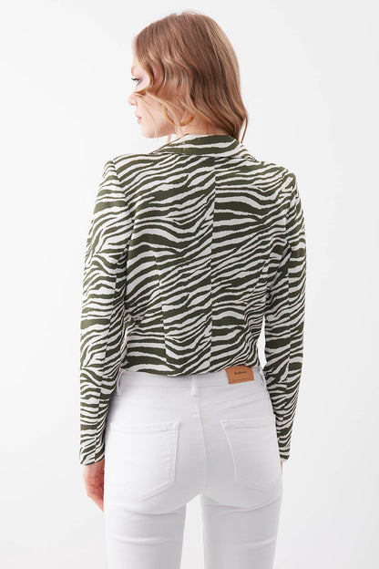 ZEBRA PATTERN SINGLE BUTTON CROP JACKET