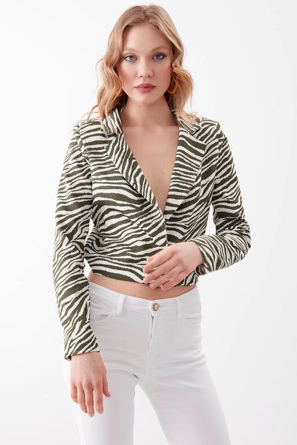 ZEBRA PATTERN SINGLE BUTTON CROP JACKET