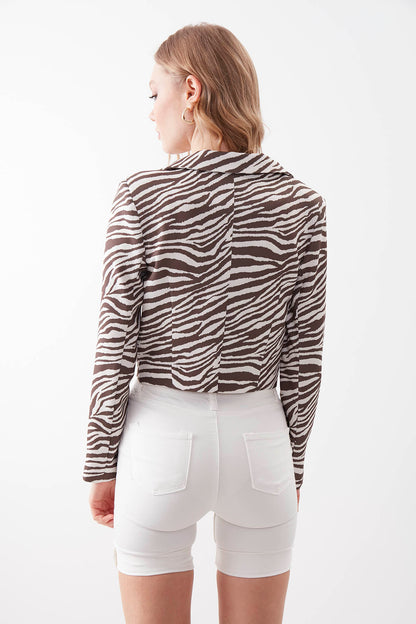 ZEBRA PATTERN SINGLE BUTTON CROP JACKET