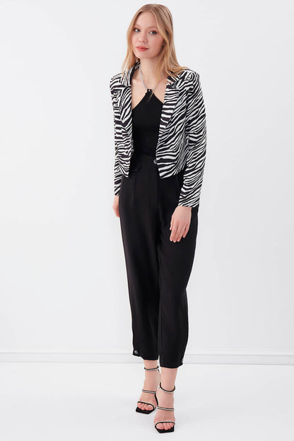 ZEBRA PATTERN SINGLE BUTTON CROP JACKET