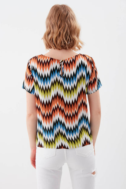 ZIGZAG PATTERN SHORT SLEEVE BLOUSE
