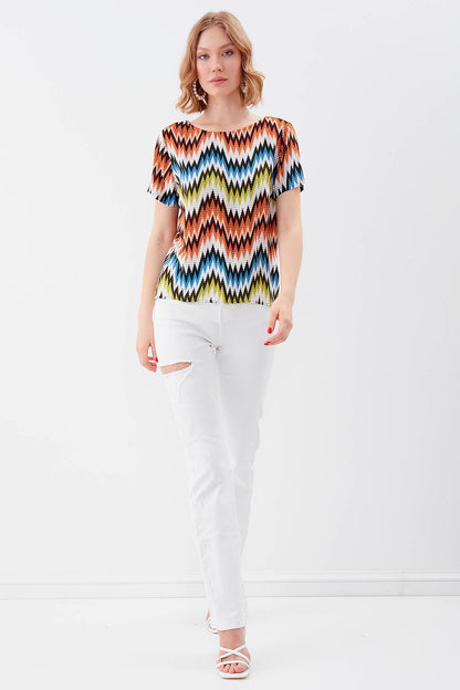 ZIGZAG PATTERN SHORT SLEEVE BLOUSE