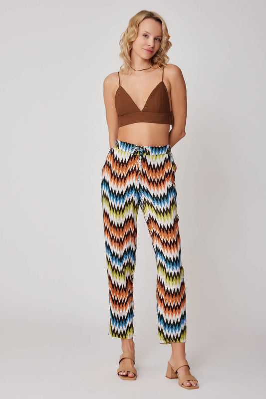 ZIGZAG PATTERNED WAIST BINDING TROUSERS