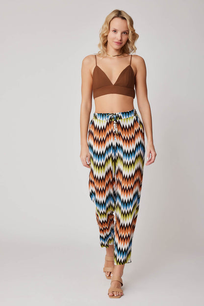 ZIGZAG PATTERNED WAIST BINDING TROUSERS
