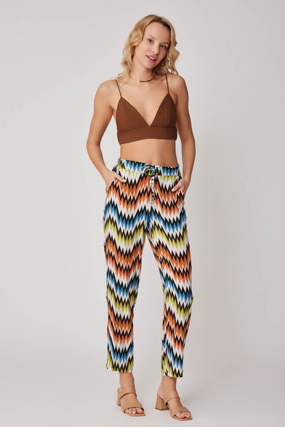 ZIGZAG PATTERNED WAIST BINDING TROUSERS