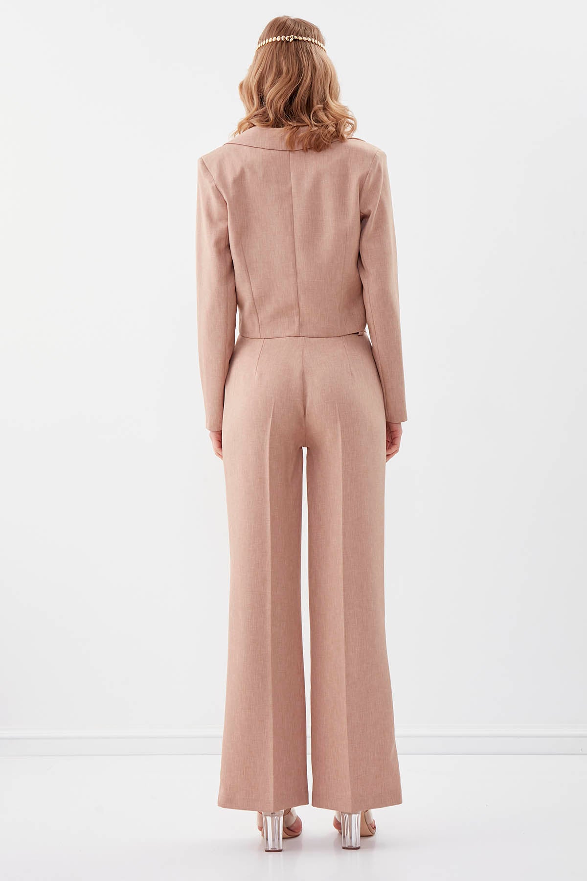 CHAIN DETAILED HIGH-WAIST WIDE-LEG TROUSERS
